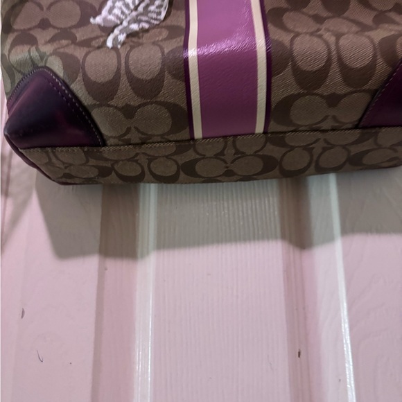 Coach Tan and Purple Tote with Lace Bow - Picture 5 of 7